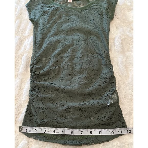 Bongo Brand Lace Short Sleeve Top Green 100% Nylon Junior's Size S - Picture 5 of 10